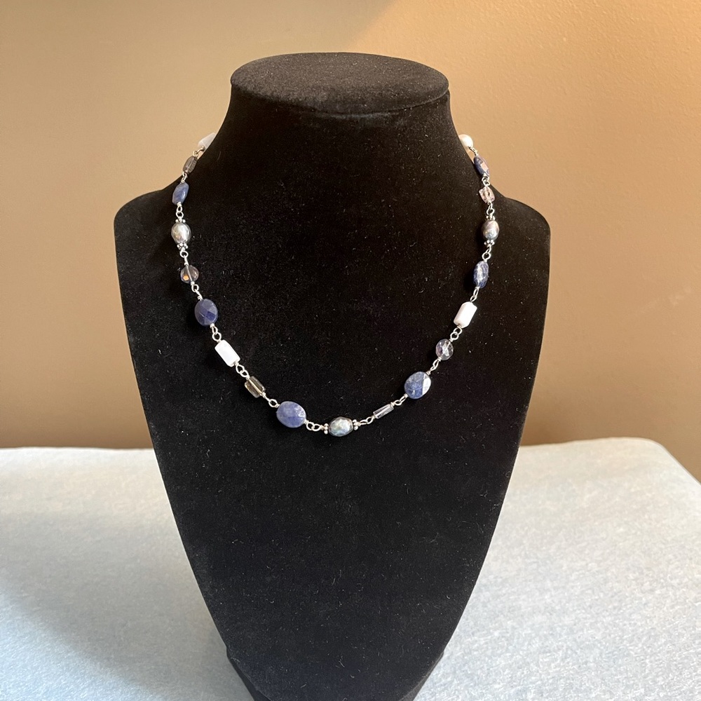 Silpada Sterling Silver Blue Sodalite Bead and Pearl Necklace